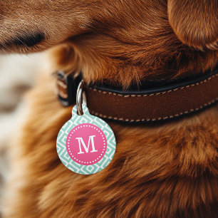 Aqua und Pink Ikat Diamonds Monogram Tiermarke