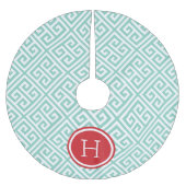 Aqua und Red Greece Key Monogram Polyester Weihnachtsbaumdecke (Vorderseite)