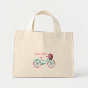 Aqua- und rosa Vintage-Fahrrad mit Blumen anpassen Mini Stoffbeutel
