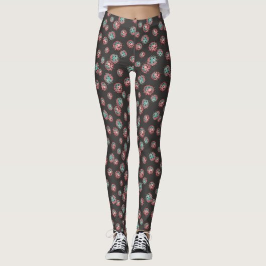 Aqua-und rosa-Wasserfarbenvirus Leggings (Vorderseite)