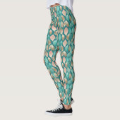 Aqua- und Rose-Gold-Blätter Leggings (Links)