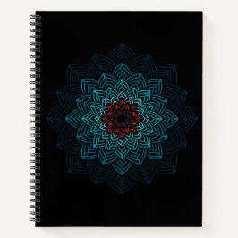 Aqua- und rote Blumen-Mandala Notizblock