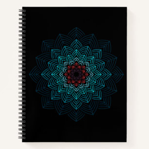 Aqua- und rote Blumen-Mandala Notizblock