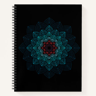Aqua- und rote Blumen-Mandala Notizblock