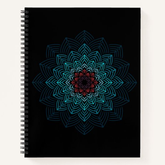Aqua- und rote Blumen-Mandala Notizblock (Vorderseite)