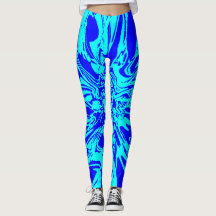 Aqua und Royal Blue Psychedelic Blume Leggings