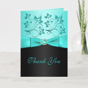 Aqua und schwarze Blumen Dankeskarte II