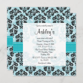 Aqua und schwarze Damast-16. Einladung (Vorne/Hinten)
