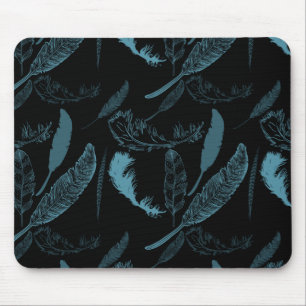 Aqua und schwarze Federn Mousepad