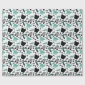 Aqua und schwarze Girls Design Geschenkpapier (Flach)