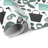 Aqua und schwarze Girls Design Geschenkpapier (Rolleneckpunkt)
