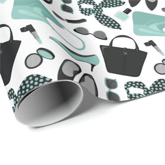 Aqua und schwarze Girls Design Geschenkpapier (Rolleneckpunkt)