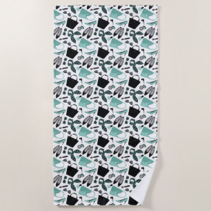 Aqua und schwarze Girls Design Strandtuch
