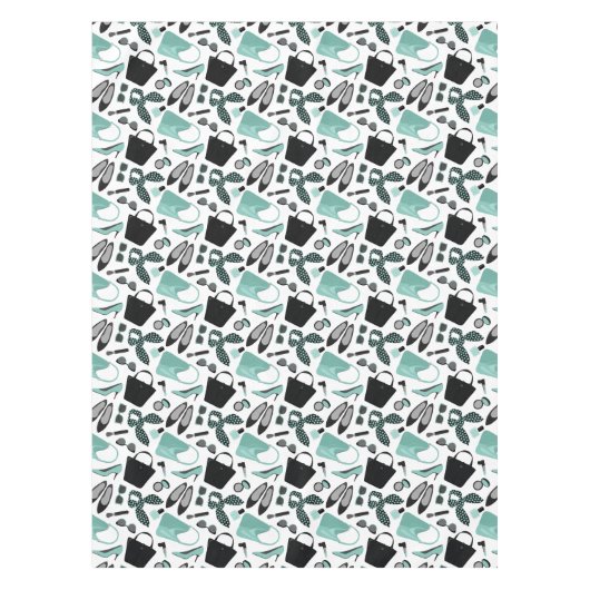 Aqua und schwarze Girls Design Tischdecke (Vorderseite)