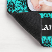 Aqua und schwarzer Damast Mousepad (Ecke)