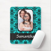 Aqua und schwarzer Damast Mousepad (Mit Mouse)