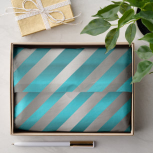 Aqua- und Silber-Diagonalstreifen-Weihnachts- Seidenpapier