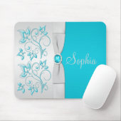 Aqua und Silver Floral Mousepad (Mit Mouse)