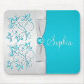 Aqua und Silver Floral Mousepad (Vorne)