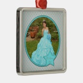 Aqua und Silver Polka Dot Foto Premium Ornament (Rechts)