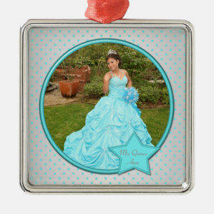 Aqua und Silver Polka Dot Foto Premium Ornament