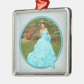 Aqua und Silver Polka Dot Foto Premium Ornament (Links)