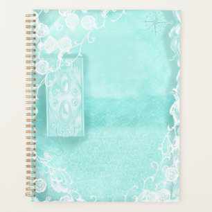Aqua und Spitze im Stil eines Junk Journals Planer