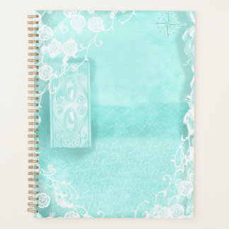 Aqua und Spitze im Stil eines Junk Journals Planer