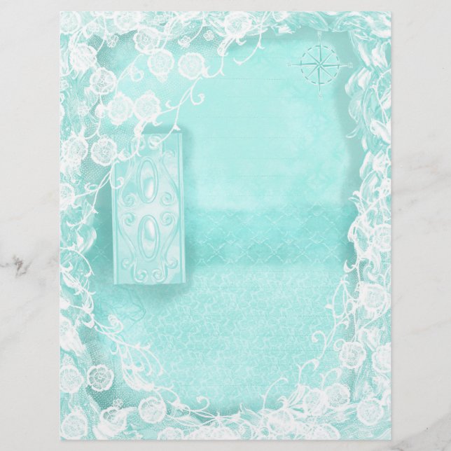 Aqua und Spitze Junk Journal Briefbogen (Vorderseite)