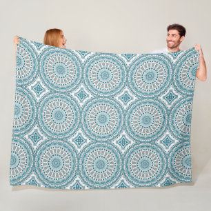 Aqua- und Taupe-Mandala-Muster mit Details Fleecedecke