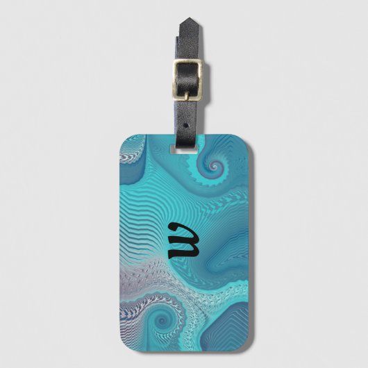 Aqua und Taupe Ozeanische Wirbel mit Initial Gepäckanhänger (Vorderseite Vertikal)