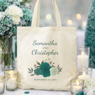 Aqua- und Teal-Boho-Rosen-Paarnamen-Hochzeit Tragetasche