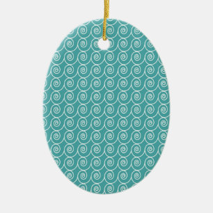 Aqua- und Weiß-Curlie-Cue-Muster Keramikornament