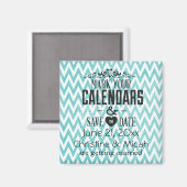 Aqua und Weiß Save the Date Zickzack Magnet (Vorderseite/Rückseite)