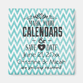 Aqua und Weiß Save the Date Zickzack Magnet (Vorne)