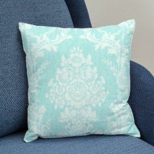 Aqua und weiße Blumenstaube Kissen