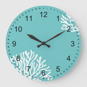 Aqua und weiße Koralle Große Wanduhr