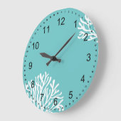 Aqua und Weiße Korallen Große Wanduhr (Winkel)