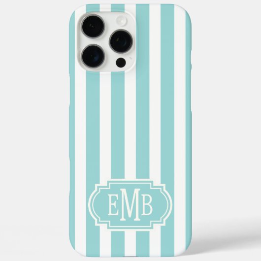 Aqua und weiße monogrammierte Streifen Case-Mate iPhone Hülle (Rückseite)