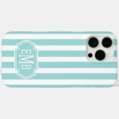 Aqua und weiße monogrammierte Streifen Case-Mate iPhone Hülle (Rückseite (Horizontal))