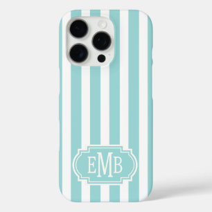 Aqua und weiße monogrammierte Streifen iPhone 16 Pro Hülle