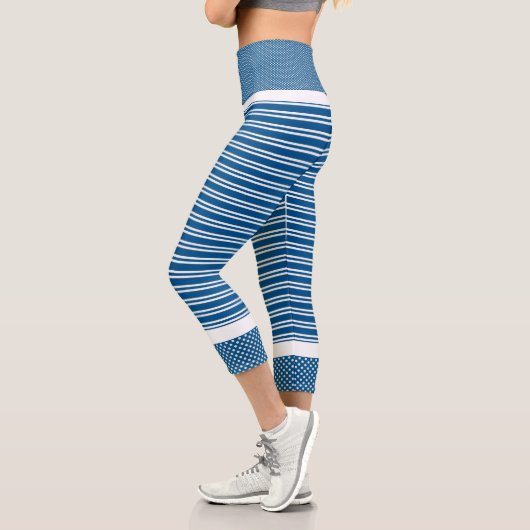Aqua und weiße Streifen Hochgebirge Capri Leggings (Links)