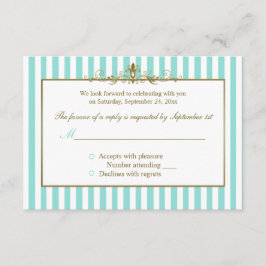Aqua und weiße Streifen mit Gold Scrolls RSVP-Kart RSVP Karte