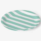 Aqua und weiße Streifen Pappteller (Schrägansicht)