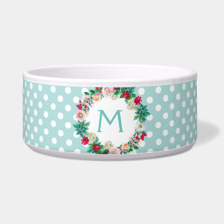 Aqua und weiße Tupfen mit Monogramm-Haustier Napf