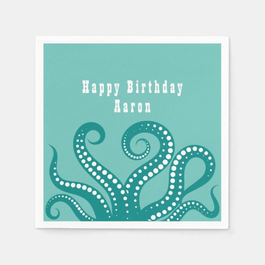 Aqua und Weißer Oktopus Tentakel kundenspezifisch Serviette (Vorderseite)