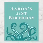 Aqua und Weißer Oktopus Tentakel kundenspezifisch Weinetikett (Einzelnes Label)