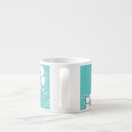 Aqua und weißer tropischer Hibiskus Espressotasse (Rückseite)