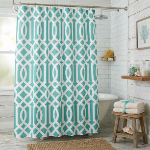 Aqua und weißes Gitter   Farben bearbeiten Duschvorhang