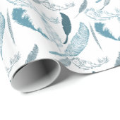 Aqua und White Feathers Geschenkpapier (Rolleneckpunkt)